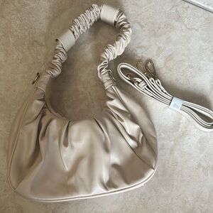 Ruched Mini Shoulder Bag in Cream with Detachable Strap